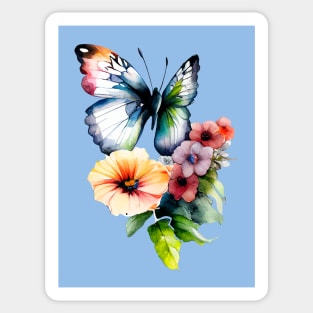 Beautiful Butterfly with Colorful Flowers Sticker